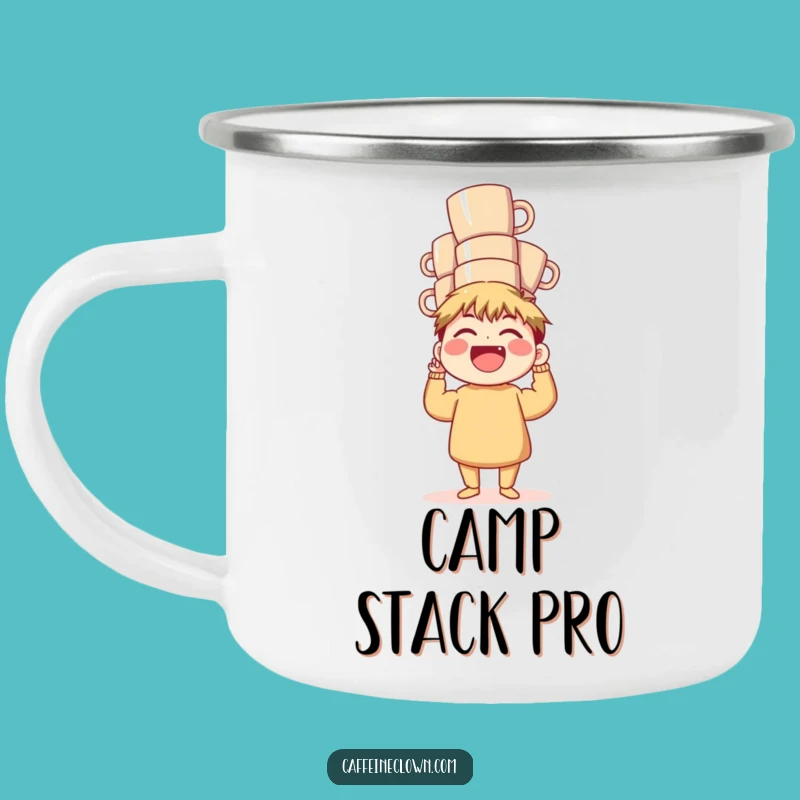 Funny Coffee Stack Camping Mug: Balanced Brews, Perfect Funny Gift for Campers