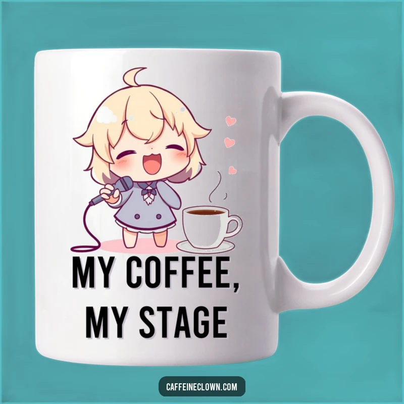 Funny Rockstar Barista Mug: Singing Character with Spoon Mic, Coffee Lover Gift