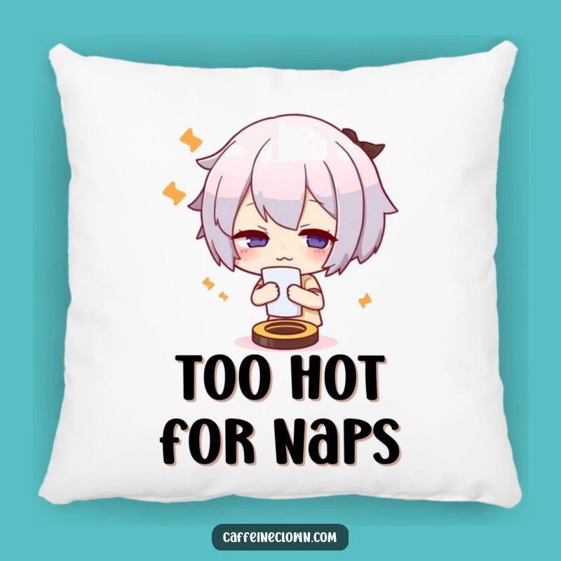 Funny Throw Pillow: Cute Overheated Character Fanning, Comfy & Hilarious Home Decor