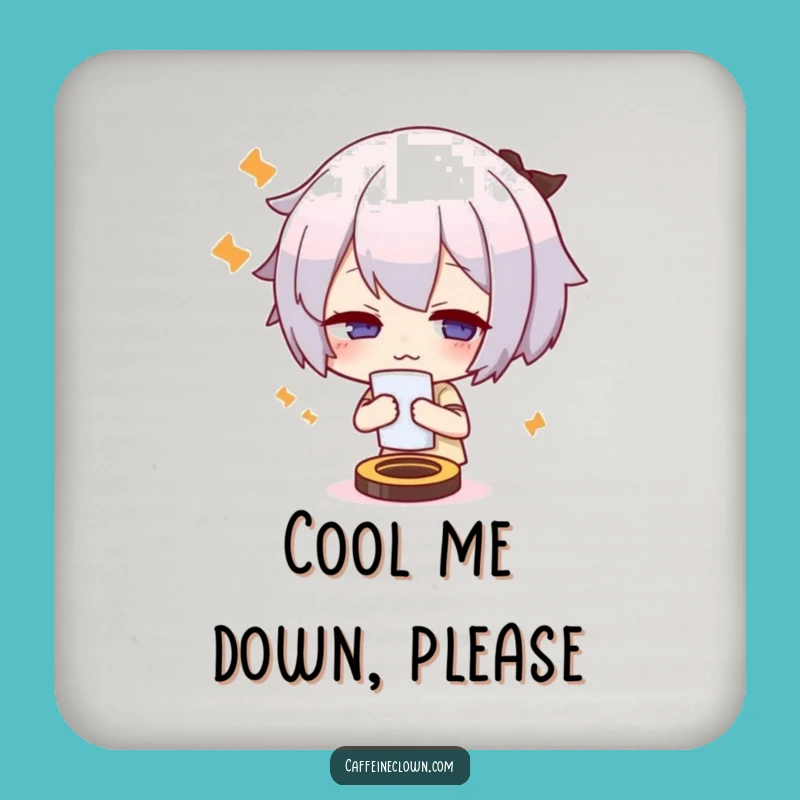 Funny Coffee Coaster: Cute Overheated Character Fanning, Protect Your Surface Hilariously