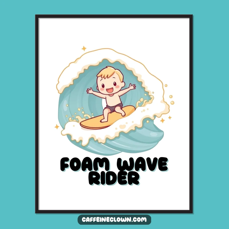 Funny Latte Foam Surfer Poster: Ride the Waves of Art