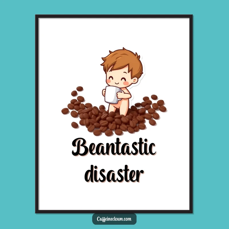 Funny Coffee Bean Spill Poster: Adorable Morning Chaos Art - Great Gift!