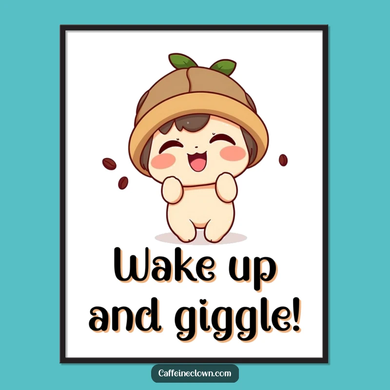 Funny Kawaii Coffee Poster: Giggling Bean Art - Cute Character Print!