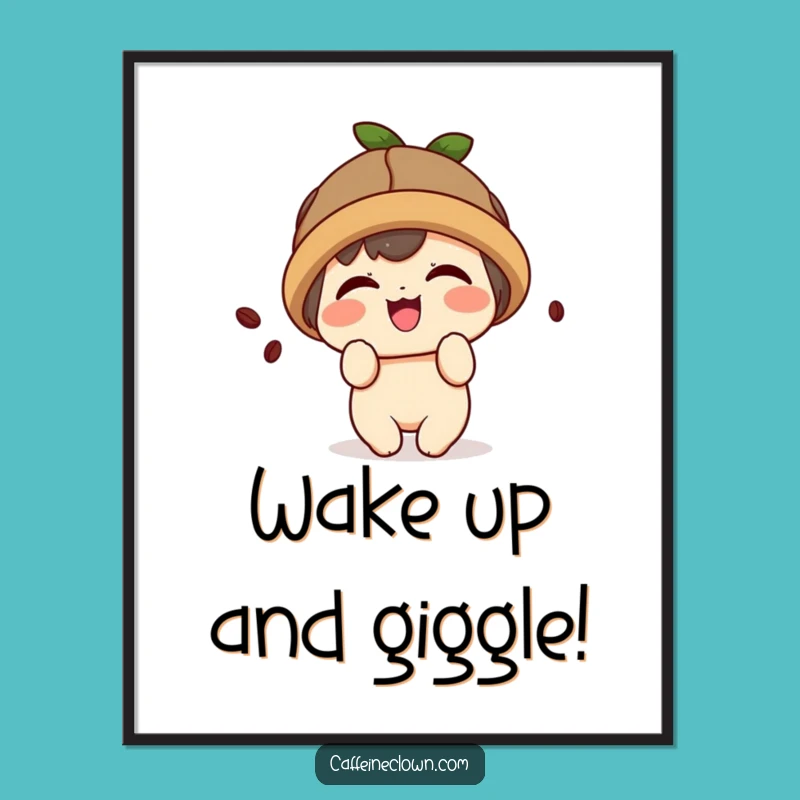 Funny Kawaii Coffee Poster: Giggling Bean Art - Cute Character Print!
