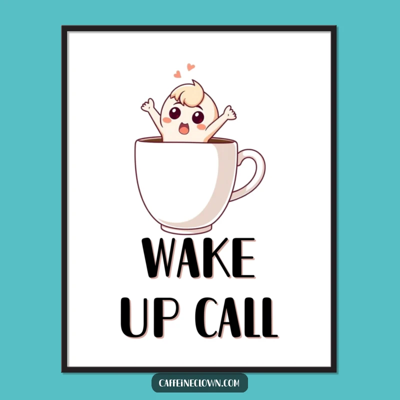Funny Surprise Poster: Comical Character Coffee Leap, Vibrant Funny Gift for Wall Art Lovers