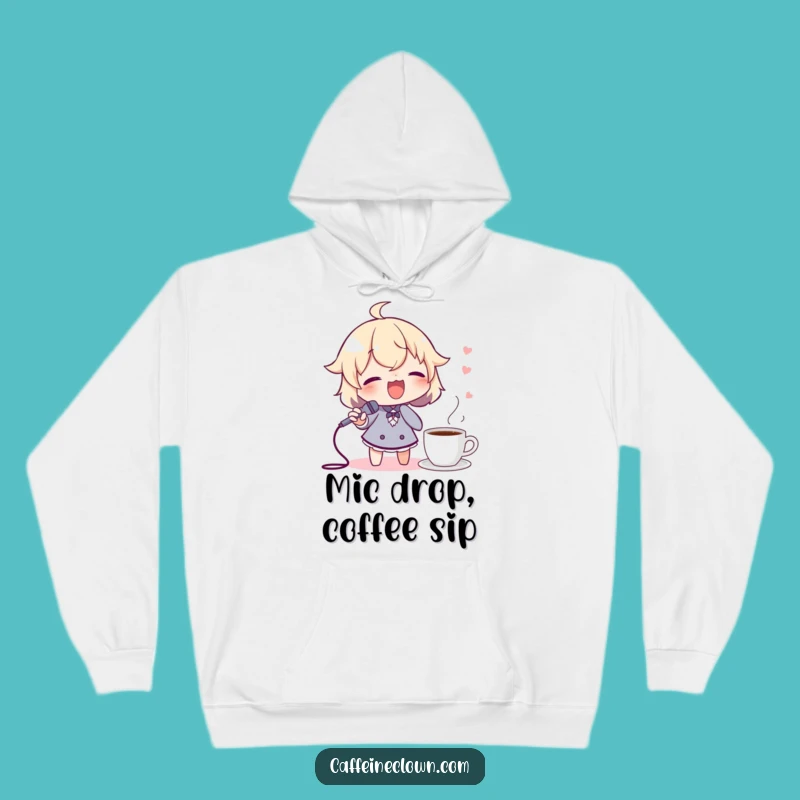 Funny Cozy Hoodie: Singing Character with Spoon Mic, Coffee & Tunes Comfort