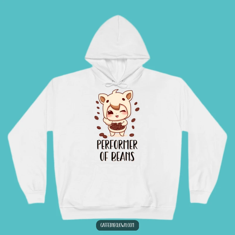 Funny Coffee Bean Juggling Hoodie: Winking Character, Cozy & Comical Gift!