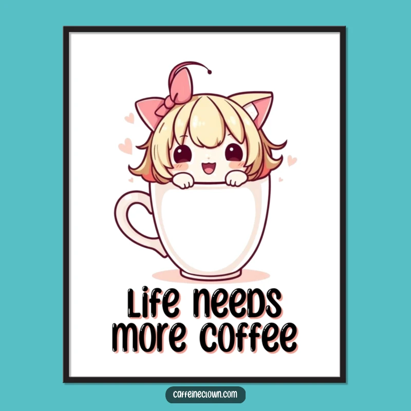 Funny Free Printable Wall Art: Coffee Cup Decorator Character, Downloadable Art