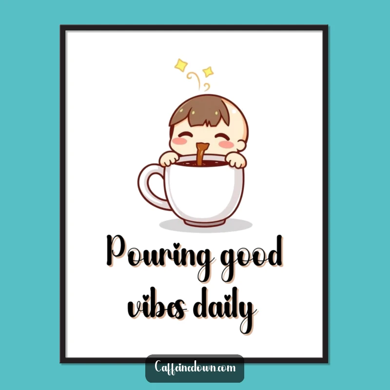 Funny Free Printable Wall Art: Joyful Coffee Pour Downloadable Art Decor