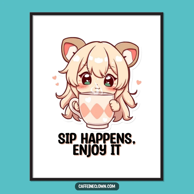 Funny Free Printable Wall Art: Sparkling Sipper Character, Downloadable Decor