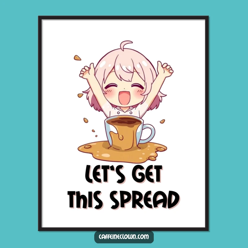 Free Printable Wall Art: Cheerful Coffee Spill Character Absurd Art Download