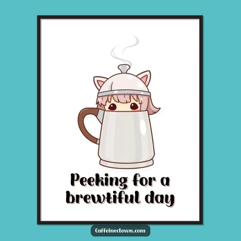 Free Printable Wall Art: Peeking Coffee Pot Character, Funny Downloadable Art