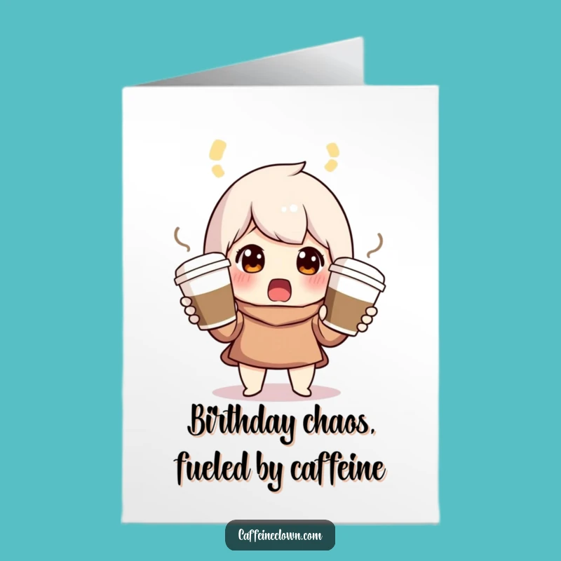 Free Printable Birthday Card: Juggling Coffee Surprise Funny Downloadable Gift