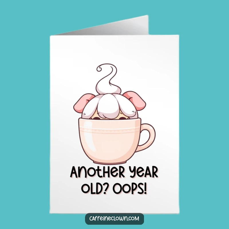 Free Printable Birthday Card: Funny Peeking Coffee Mug Character Surprise Download