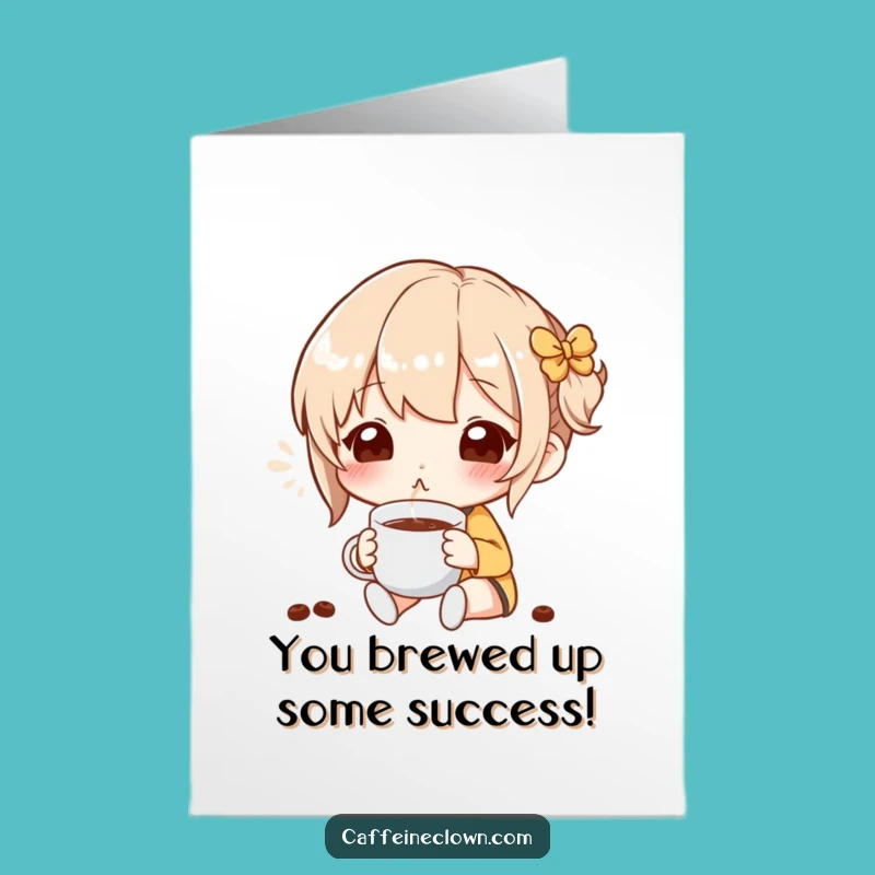 Free Printable Congrats Card: Blissful Coffee Character, Funny Downloadable Gift
