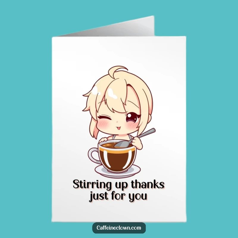 Charming Free Printable Thank You Card: Winking Coffee Stirrer Saying Thanks with a Smile!