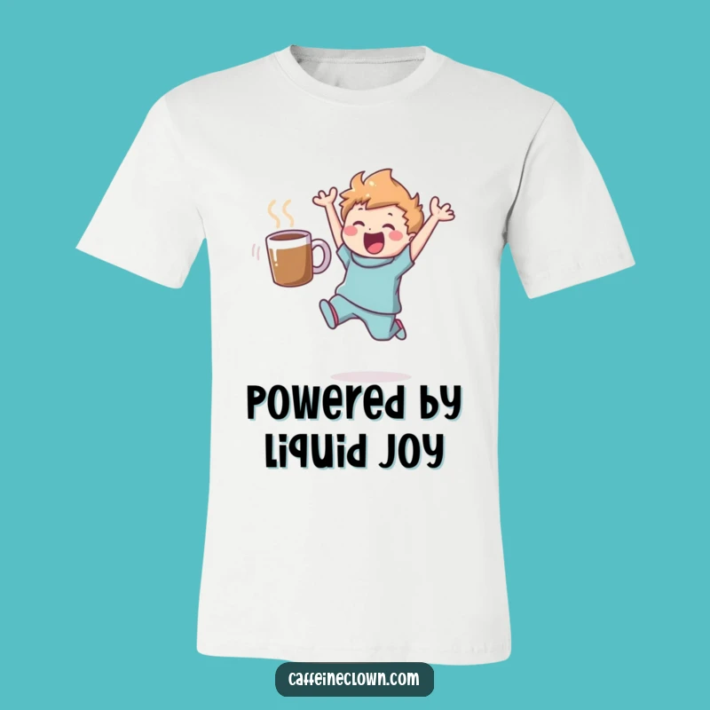 Funny Leaping Coffee Enthusiast T-Shirt: Delighted Figure's Caffeine Joy Gift